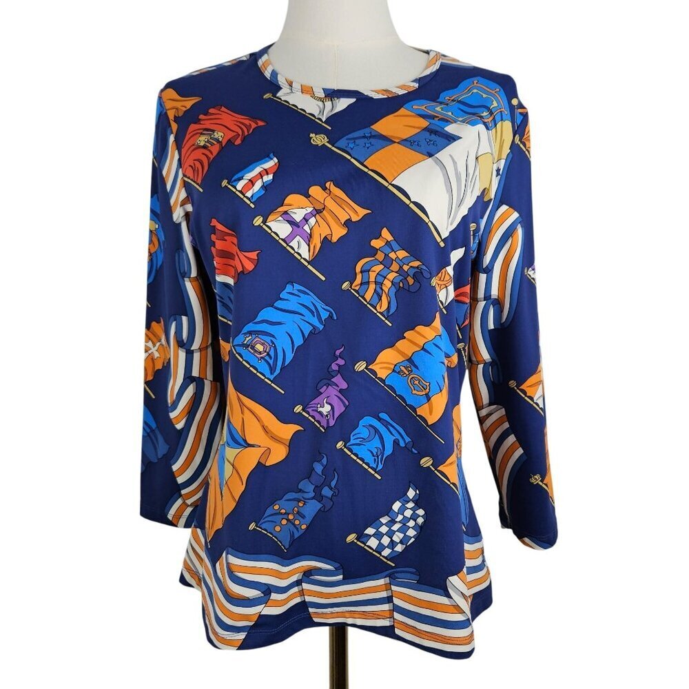 J. McLaughlin Top Medium‎ Catalina Nylon Stretch Flag Print Maximalism